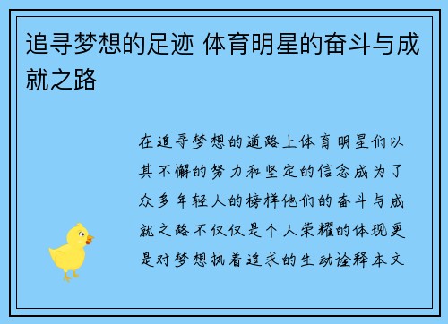 追寻梦想的足迹 体育明星的奋斗与成就之路